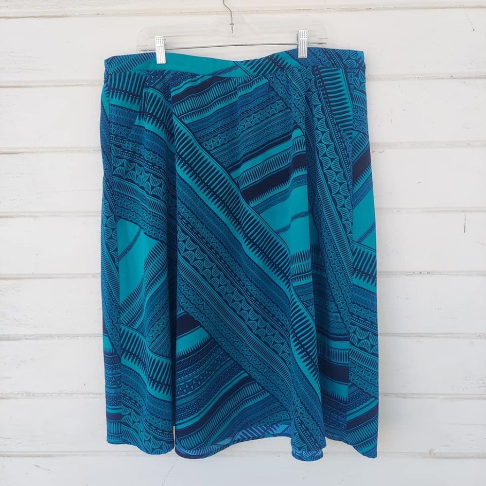 Teal and Black Midi Skirt with Geometrical Design Pockets Size XL